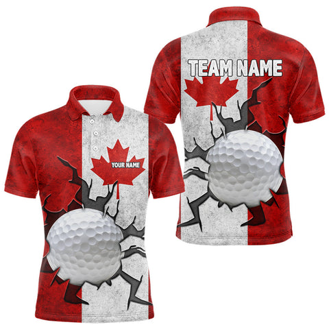 Maxcorners Vintage Canadian Flag broken golf ball Mens Golf polo shirts Custom patriotic Golf attire For Mens LM0706