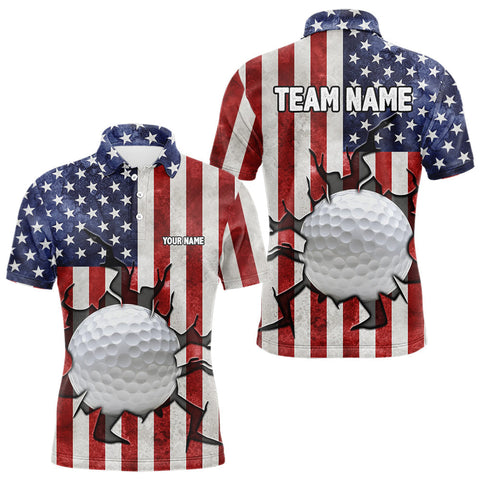 Maxcorners Vintage American Flag broken golf ball Mens Golf polo shirts Custom patriotic Golf attire For Mens LM0706