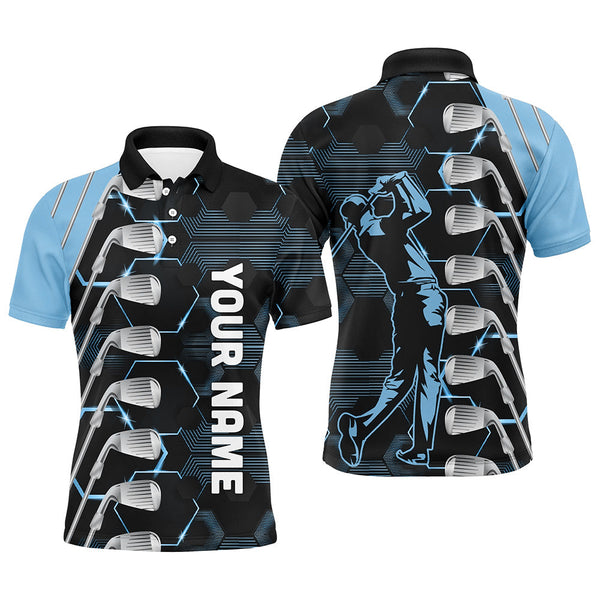 Maxxcorners Blue and Black golf clubs Mens golf polo shirts custom name golf outfit men, personalized golf gifts MT0307