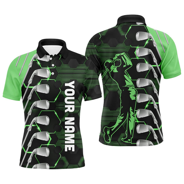 Maxxcorners Green and Black golf clubs Mens golf polo shirts custom name golf outfit men, personalized golf gifts MT0307