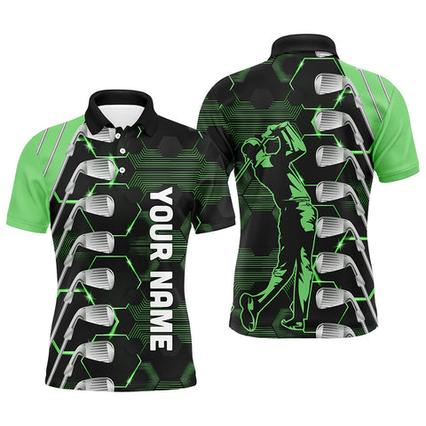 Maxxcorners Green and Black golf clubs Mens golf polo shirts custom name golf outfit men, personalized golf gifts MT0307