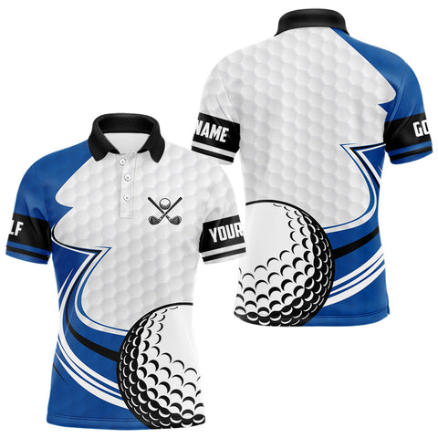 Maxxcorners Blue & white golf ball short sleeve, long sleeve golf polo shirts custom name golf gifts for men MT0307