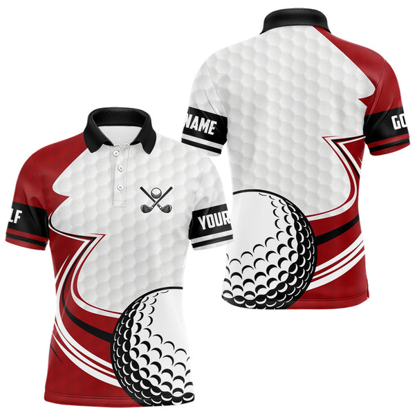 Maxxcorners Red & white golf ball short sleeve, long sleeve golf polo shirts custom name golf gifts for men MT0307