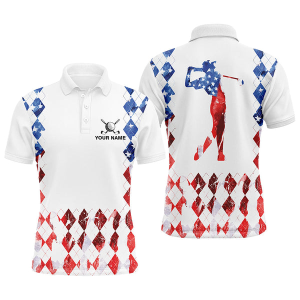 Maxcorners American flag argyle pattern matching golf polo shirts for couples custom patriotic golf outfits