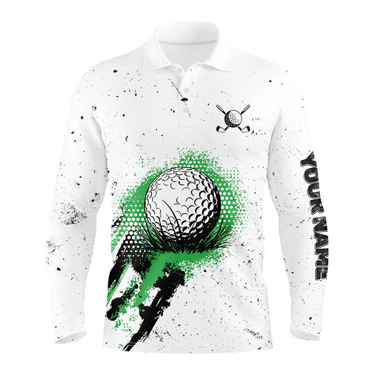 Maxcorners White Grunge Pattern Men golf polo shirts custom vintage green golf attire for men, golfer gifts