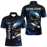 Maxcorners Custom Black and Blue Flame Skull Bowling Shirts For Men, Personalized Skull Team Bowling Jersey  MT2808