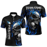 Maxcorners Custom Black and Blue Flame Skull Mens golf polo shirts, Personalized Skull Team Mens Golf Outfit MT2808