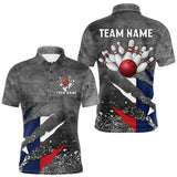 Maxcorners Gray Grunge Texas Flag Bowling Polo, Quarter Zip shirt for men Custom patriotic Team bowling jersey TU2908