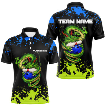 Maxcorners Personalized Black, Blue and Green Dragon Bowling Shirts For Men, Dragon Bowling Team Shirts LM2901