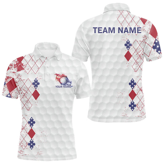 Maxcorners Red, White and Blue argyle American Flag Mens golf polo shirt custom patriotic golf apparel for men