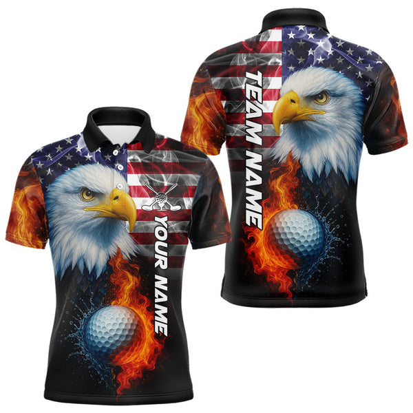 Maxcorners Smoke American Flag Eagle Fire and water Golf polo shirt for Men Custom patriotic Team Mens golf top LM0803