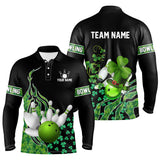 Maxcorners Green shamrock lucky Men bowling shirts Custom St Patrick Day black Team League Bowling Jerseys