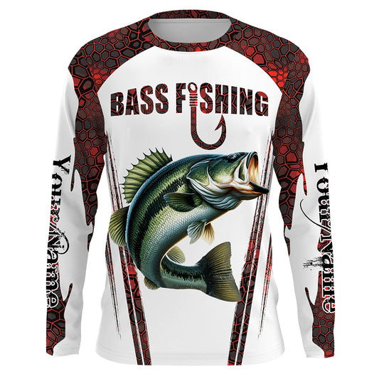 Maxcorners Bass fishing red camo Custom Name Funny Long sleeve fishing shirts, Bass fishing jersey LM0201