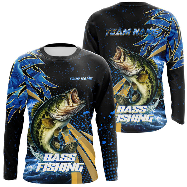Maxcorners Blue Camo Largemouth Bass fishing Custom sun protection Bass fishing jerseys, custom fishing appare LM0607