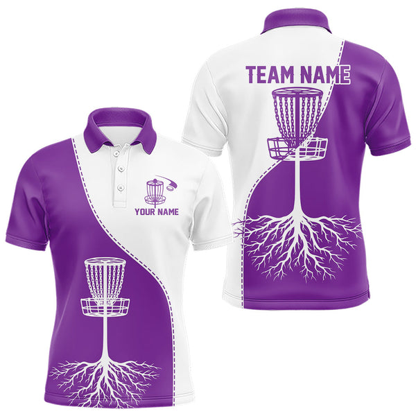 Maxcorners White and Purple Mens Disc golf polo shirts Custom name disc golf clothing for team LM1506