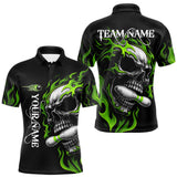 Maxcorners Custom Black and Green Flame Skull Bowling Shirts For Men, Personalized Skull Team Bowling Jersey LM0210