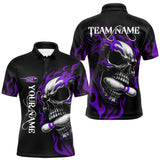 Maxcorners Custom Black and Purple Flame Skull Bowling Shirts For Men, Personalized Skull Team Bowling Jersey MT0410
