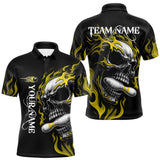 Maxcorners Custom Black and Gold Flame Skull Bowling Shirts For Men, Personalized Skull Team Bowling Jersey MT0410
