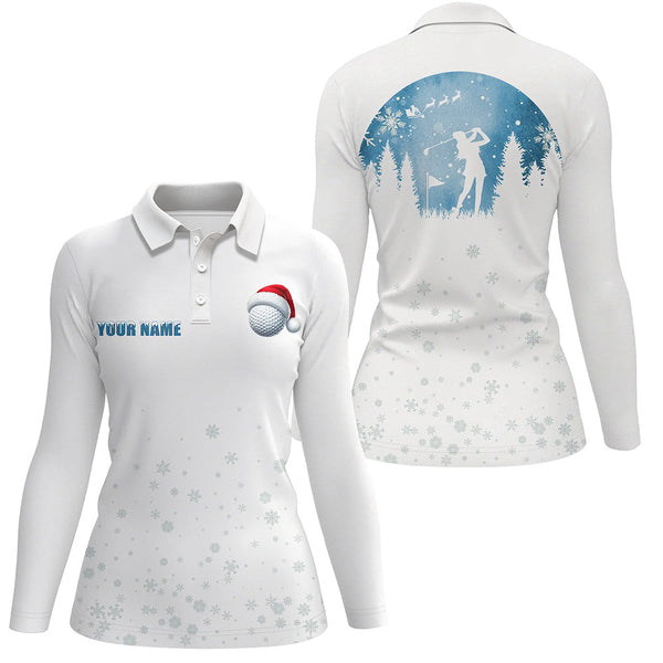 Maxcorners Snowflake Christmas pattern Women golf polo shirt custom Christmas golf tops for ladies, golfing gifts