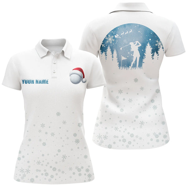 Maxcorners Snowflake Christmas pattern Women golf polo shirt custom Christmas golf tops for ladies, golfing gifts