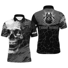 Maxcorners Bowling Black And Gray Skull  Customized Name, Team Name 3D Polo Shirt Unisex