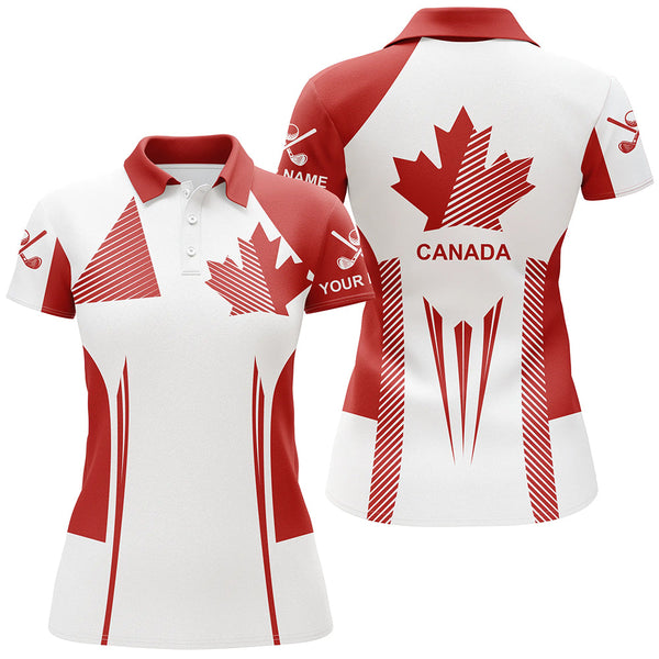 Maxcorners Golf White And Red Canada Flag Customized Name 3D Shirt