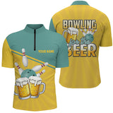 Maxcorners Personalized Bowling For The Beer Retro Bowling Polo, 1/4 Zip Shirt CustomTeam Bowling Jerseys