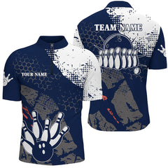 Maxcorners Navy Bowling Gifts for Men Team with Name Polo & 1/4 Zip