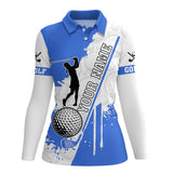 Maxcorners Women golf polo shirt custom white camo golf ball clubs best ladies golf wear golf gifts | Blue