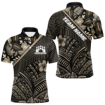 Maxcorners Black tribal pattern Bowling Polo, 1/4 zip Shirts For Men Custom Team Bowling Jerseys LM0101