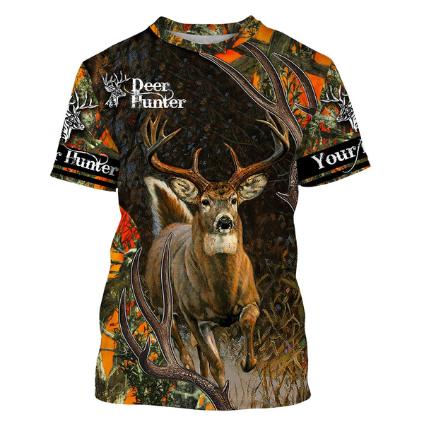 Maxcorners Custom Name Deer Hunter Black Orange Camo 3D All Over Printed Clothes