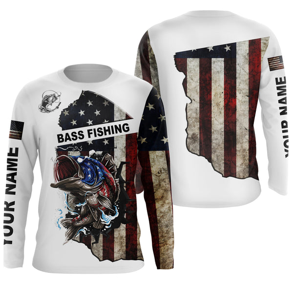 Maxcorners Customize Name American Flag Largemouth Bass Fishing 3D Shirts