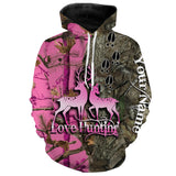 Maxcorners Love Deer Hunting Pink Customize Name 3D Shirts