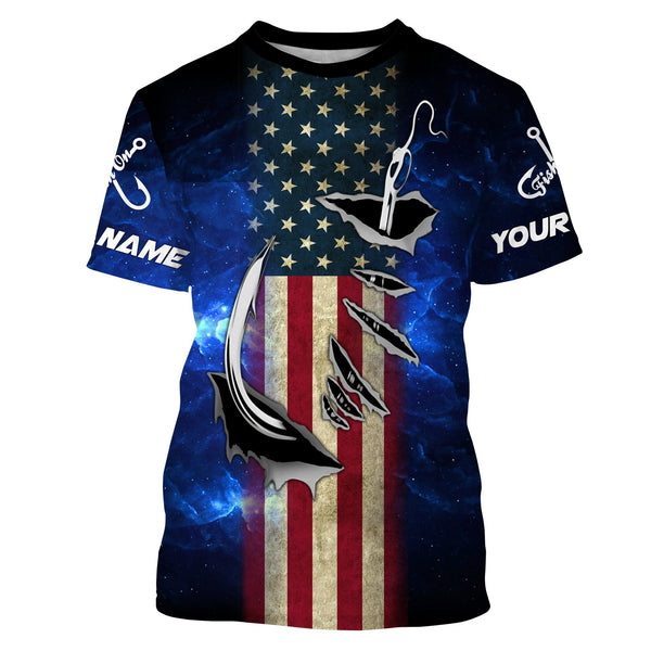 Maxcorners American Flag Fish Hook Customize Name 3D Shirts