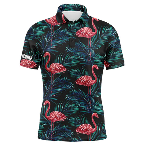 MaxCorners Golfs Flamingo Tropical Palm Leaves Pattern Customized Name 3D Polo Shirt For Men
