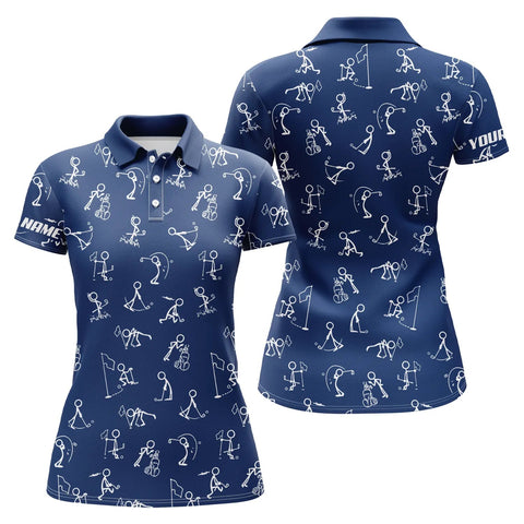 Max Corners Funny Golf Pattern Blue Live Customized Name 3D Golf Polo Shirt For Women