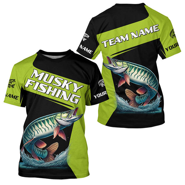 Maxcorners Green Musky fishing Custom Long Sleeve Tournament Fishing Shirts, Performance Muskie Fishing Jerseys MT2108