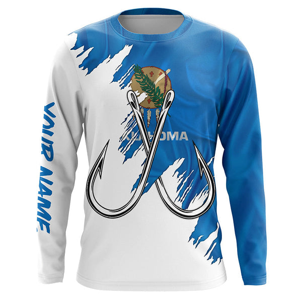 Maxcorners Oklahoma flag OK Fishing Fish Hook UV protection custom long sleeve Patriotic fishing apparel MT2108