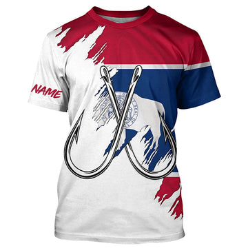 Maxcorners Wyoming flag WY Fishing Fish Hook UV protection custom long sleeve Patriotic fishing apparel MT2108