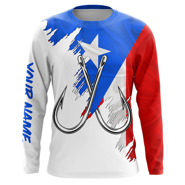 Maxcorners Puerto Rico flag Fishing Fish Hook protection custom long sleeve Patriotic fishing apparel MT2108