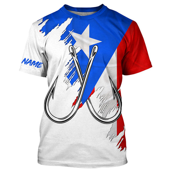 Maxcorners Puerto Rico flag Fishing Fish Hook protection custom long sleeve Patriotic fishing apparel MT2108