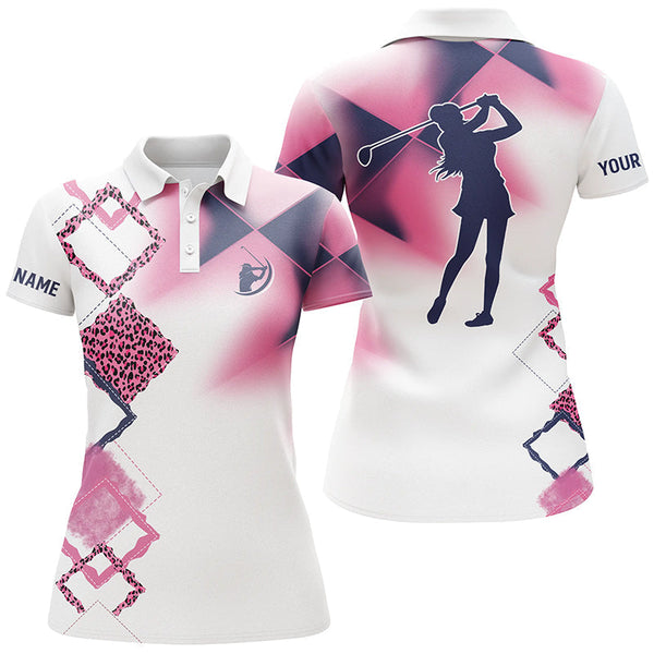 Max Corners Pink Leopard Golf Top Customized Name 3D Golf Polo Shirt For Women