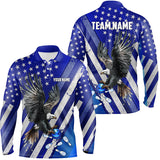 Maxcorners Blue American Flag Eagle Bowling Jersey Customized Name, Team Name 3D Shirt