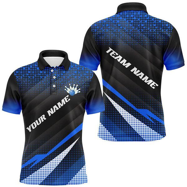 Maxcorners Blue Bowling Custom Men Bowling Polo, Quarter zip Shirts Bowling Team Jerseys Bowling Tournament