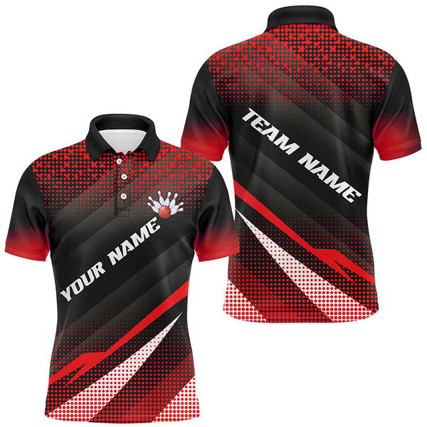 Maxcorners Red Bowling Custom Men Bowling Polo, Quarter zip Shirts Bowling Team Jerseys Bowling Tournament