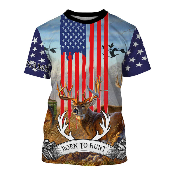 Maxcorners Custom Name Born to Hunt Deer Hunting American Flag Patriotic 3D All Over Printed Clothes