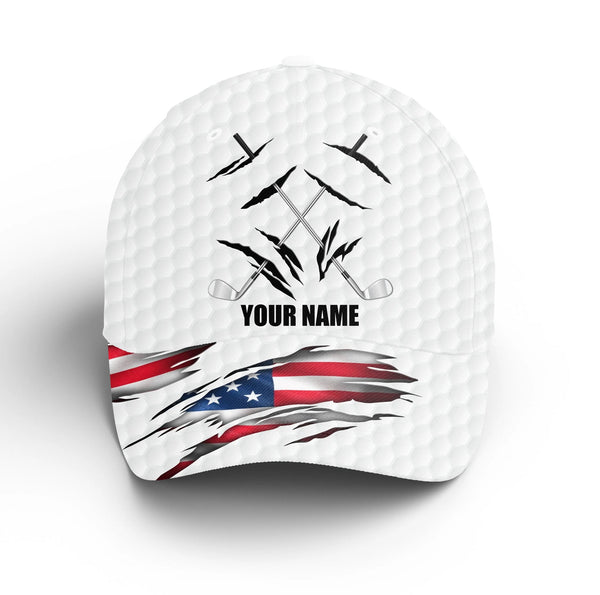 Maxcorners American flag white golf ball skin Golfer hat custom name golf clubs sun hats for men, mens golf hats