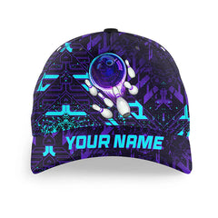 Macorners Purple blue abstract Bowling Ball and Pins Custom Bowling Hat, Bowling Cap for team, gift for Bowlers