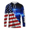 Maxcorners American Flag Universe patriotic Custom name blue galaxy UV protection long sleeve Shirts LM0501
