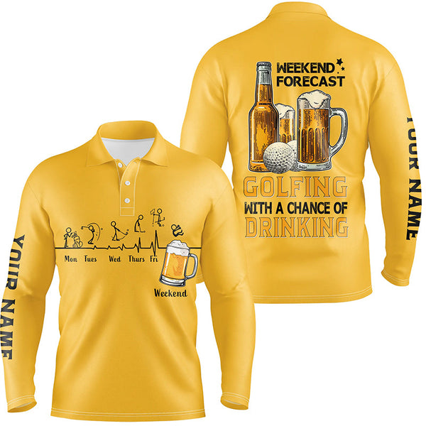 Maxcorners Golf Yellow Golf Top Weekend Forecast Golfing With A Chance Of Drinking Customized Name 3D Polo Shirt Unisex